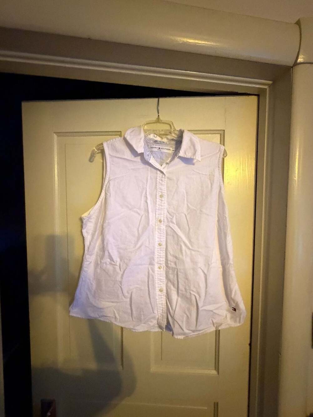 Tommy Hilfiger Sleeveless Button-Up Shirt Size 1X White Cotton Poplin